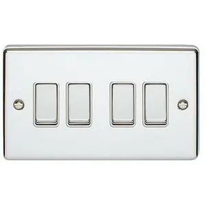 4 Gang Quad Light Switch POLISHED CHROME 2 Way 10A White Trim & Metal Rocker