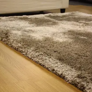 Beige Easy to clean Plain Handmade , Luxurious , Modern , Plain , Shaggy , Sparkle Rug for Living Room, Bedroom - 160cm X 230cm