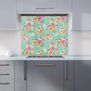 Bright Flower Sketch Premium Glass Kitchen Splashback W900mm x H750mm