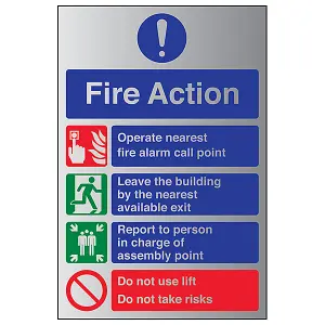 Prohibition/Safe Lifts Fire Action Sign - Rigid Plastic 200x300mm (x3)