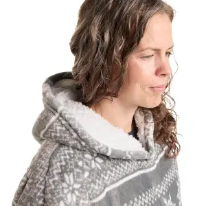 Celebright Oversized Christmas Themed Sherpa Wearable Hoodie Unisex Nordic Grey - Adult