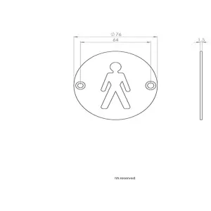 Bathroom Door Male Symbol Sign 64mm Fixing Centres 76mm Dia Polished Steel