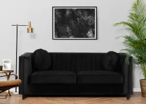 Interiors by Premier Farah Three Seater Black Velvet Sofa