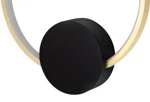 GoodHome Maidstone Circular Matt Black Gold effect Wired LED Wall light