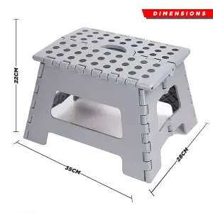 Dekton Folding Step Stool 150kg Max Anti Slip Home Workplace Aid Ladder Portable - 35cm Grey