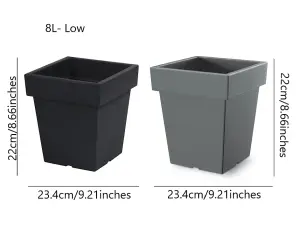 Plant Flower Pot Square Low Planter Pot 3 Sizes Garden Patio Home Large Modern Anthracite 8L Low