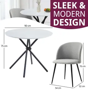 Hallowood Furniture Cullompton Small Round Dining Table 90cm with 2 Light Grey Fabric Chairs