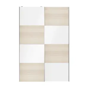 Atomia Panelled White oak effect High gloss 2 door Sliding Wardrobe Door kit (H)2250mm (W)1500mm