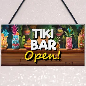 RED OCEAN Tiki Bar OPEN Hanging Garden Bar Pub Plaque Cocktails Beach Decoration Sign Friendship Gift