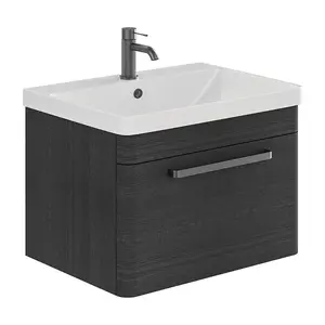 Emery Textured Black Wall Hung Bathroom Vanity Unit & Basin Set with Gun Grey Handles (W)80cm (H)46cm