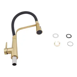 Gold Stainless Steel Side Lever Kitchen Spring Neck Pull Out Kitchen Tap Mixer Tap