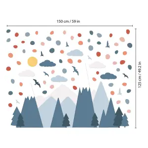 Walplus Combo Kids  - Blue Mountains and Dalmatian Dots Wall Sticker PVC