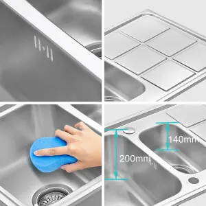 JASSFERRY Brilliant Stainless Steel Kitchen Sink 1.5 Bowl Reversible Rectangle Drainer, 970 X 500 mm