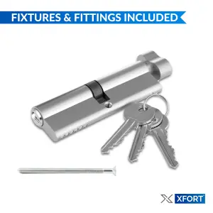 XFORT Chrome 40T/40 Thumb Turn Euro Cylinder Lock (80mm), Euro Door Barrel Lock with 3 Keys