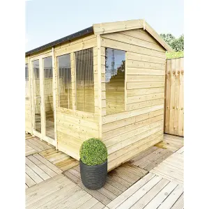 9 x 11  REVERSE Pressure Treated T&G Apex Wooden Summerhouse + Long Windows + Double Doors (9 x 11' /  (9 x 11ft) (9x11)