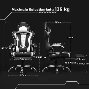 Yaheetech Erogonomic Gaming Chair with Massage Lumbar Pillow - White