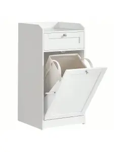 VASAGLE Bathroom Cabinet With Laundry Basket, Bathroom Storage Unit With 1 Drawer And 1 Laundry Hamper, Cloud White