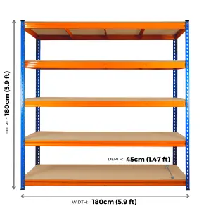 2 Bays of 5 Tier ULTRA HEAVY DUTY Storage Racking 1800h x 1800w x 450d mm 350kg