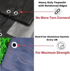 Heavy Duty Waterproof Tarpaulin Black Tarp for Outdoor Protection Durable Groundsheet Tent Shield Trailer Trampoline Cover 6m x 8m