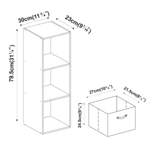 URBNLIVING 80cm Height 3 Cube Teak Wooden Shelves Cubes Cupboard Storage Units With Dark Pink Drawer Insert