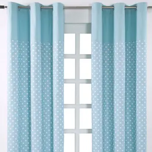 Homescapes Cotton Stars Blue Ready Made Eyelet Curtain Pair, 137 x 182 cm Drop