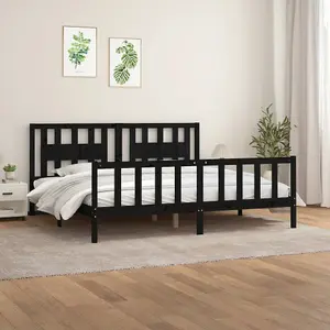 Berkfield Bed Frame with Headboard Black Solid Wood Pine 200x200 cm