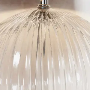 Table Lamp Clear Ribbed Glass & Natural Linen 40W E27 GLS Base & Shade