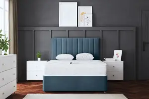 Amelia Blue Upholstered Panel Divan Bed with Headboard Single