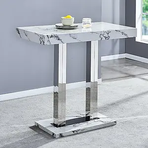 Diva Marble Effect High Gloss Bar Table 4 Ripple White Stools