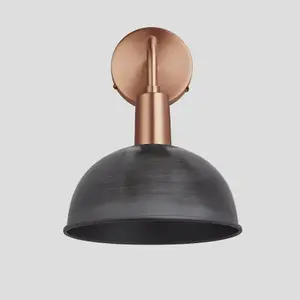 Industville Sleek Dome Wall Light, 8 Inch, Pewter, Copper Holder