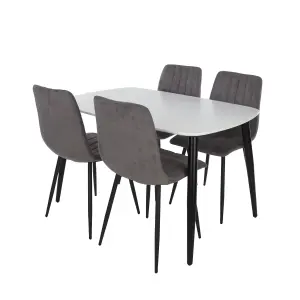 Core Products Aspen White 120cm Rectangular Dining Table with 4 Grey Fabric Straight Stitch Design Chairs