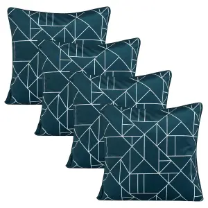 4 Pack Geo Matte Velvet Cushion Covers, Teal - 45 x 45cm