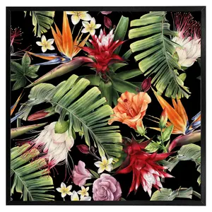 Tropical flowers & plant leaves (Picutre Frame) / 20x20" / Oak