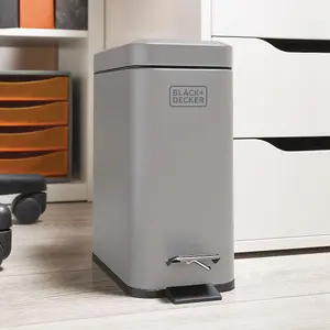 BLACK+DECKER 5L Grey Pedal Bin with Soft Close Lid