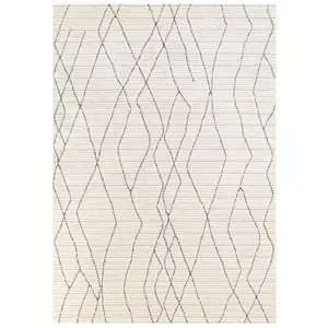 Beige Abstract Linear Moroccan Berber Living Area Rug 60x110cm