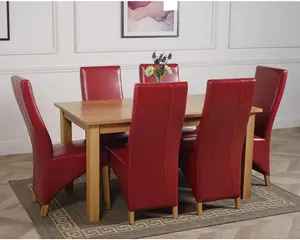 Oslo 150 x 90 cm Medium Oak Dining Table and 6 Chairs Dining Set with Lola Burgundy Leather Chairs