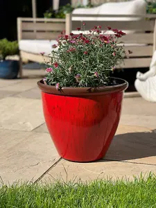 30cm Running Glaze Planter - Red