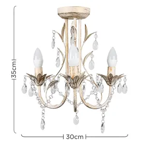 ValueLights Odelia Gloss White Shabby Chic 3 Way Ceiling Light Chandelier with Decorative Black Jewel Beads