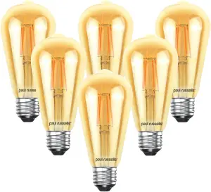 paul russells LED Filament ST64 Bulbs, 4.5W 400 Lumens, 35w Equivalent, 2200K Amber, Pack of 6