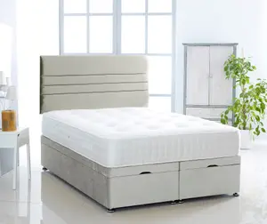 Silver Plush Foot Lift Ottoman Bed With Memory Spring Mattress And Horizontal Headboard 5.0FT King Size