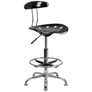 Vibrant Chrome Drafting Stool with Tractor Seat Black