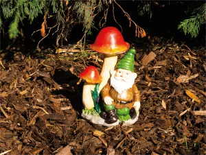 Garden Outdoor Solar Light Up Gnome under Mushrooms Ornament Decoration