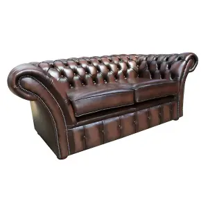 Chesterfield 2 Seater Antique Brown Real Leather Sofa Settee Bespoke In Balmoral Style