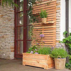 Primrose Wooden Trough Planter 89 x 43cm With Close Style Privacy Trellis 1.73m