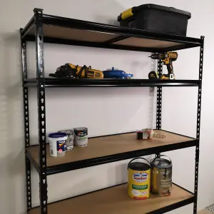 Garage Shelving 122cm Wide & 183cm High Heavy Duty 5 Tier Multipurpose Metal Racking Unit  or Warehouse Shelving Storage in Black