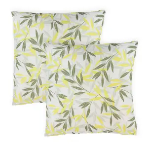 Gardenwize Pair of Outdoor Garden Sofa Chair Furniture Scatter Cushions- Green/Grey Leaf Print