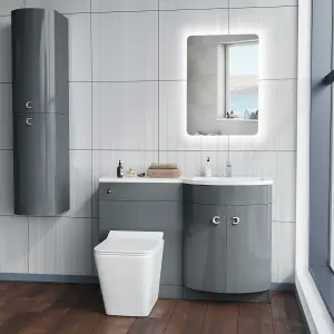 Nes Home Dene Right Hand 1100mm Vanity Basin Unit & Elora Back To Wall Toilet Grey