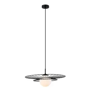 Luminosa Modern Hanging Pendant Black 1 Light  with White Shade, E27