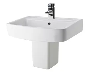 Square 1 Tap Hole Basin & Semi Pedestal - 520mm