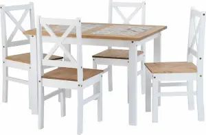 Salvador Tile Top Dining Set with 4 Chairs White and Distressed Waxed Pine